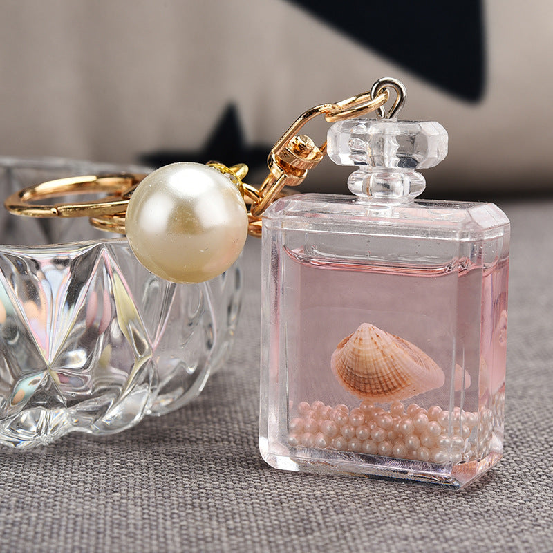 Wholesale Pearl Shell Acrylic Perfume Bottle Key Chain